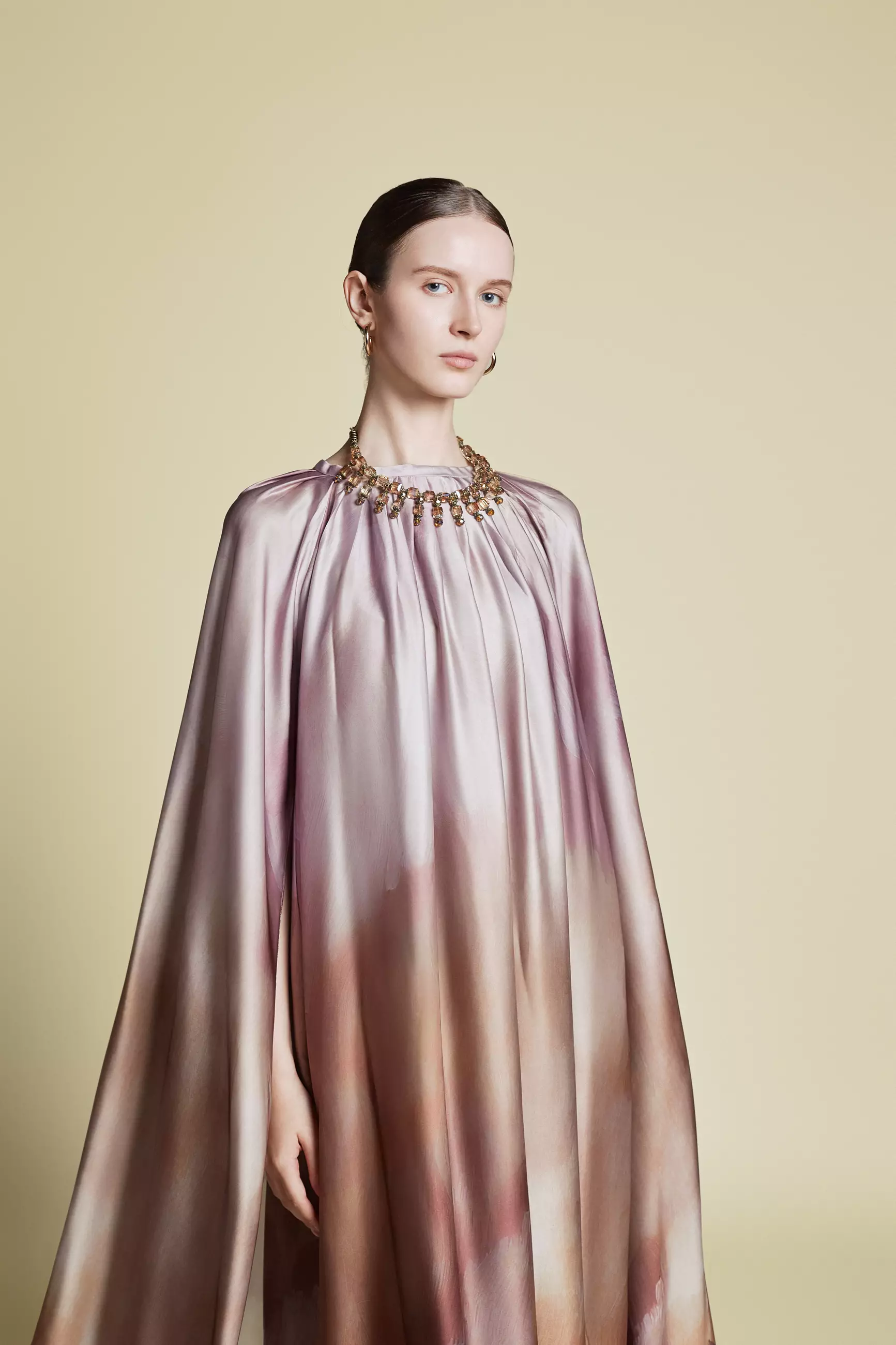 Demure Signature - Cape Kaftan in Italian silk Twill Abstract Brown - Dress