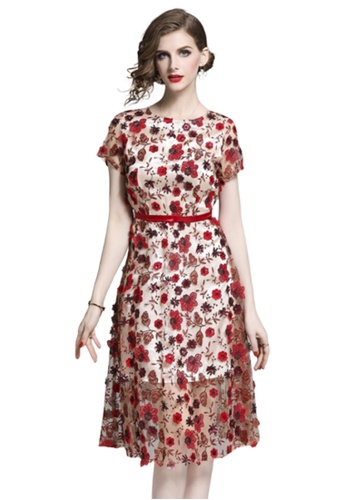 Buy Sunnydaysweety New Red Floral Tunic One Piece Dress Ca052721