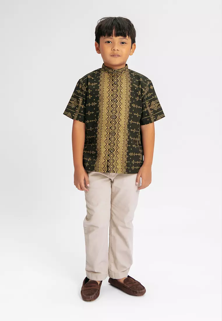 MANZONE - Atheer SS Junior - Kemeja Koko Shanghai Anak Lengan Pendek - Green Dark - Manzone & Minimal Warna Green_Dark