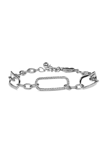 Millenne silver MILLENNE Made For The Night Rectangle Chain Loop Cubic Zirconia Rhodium Bracelet with 925 Sterling Silver 0FF6BACFBFD718GS_1