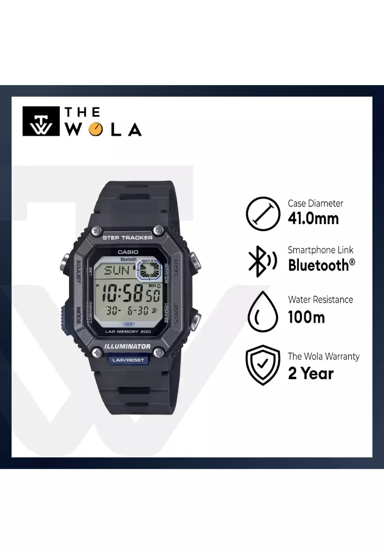 WS-B1000-1A Men Digital Watch Black Resin Strap w. Bluetooth