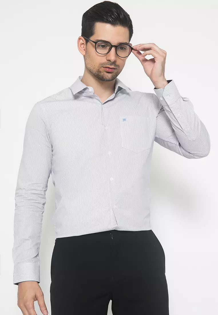 Johnwin - Kemeja Formal - Motif Titik - Abu - Pria - Slim Fit - FSH.650.K394.846.C