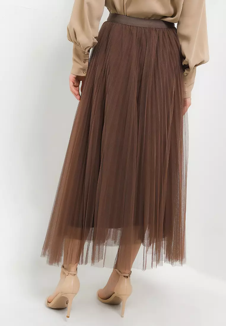 Pleated Tulle Maxi Skirt