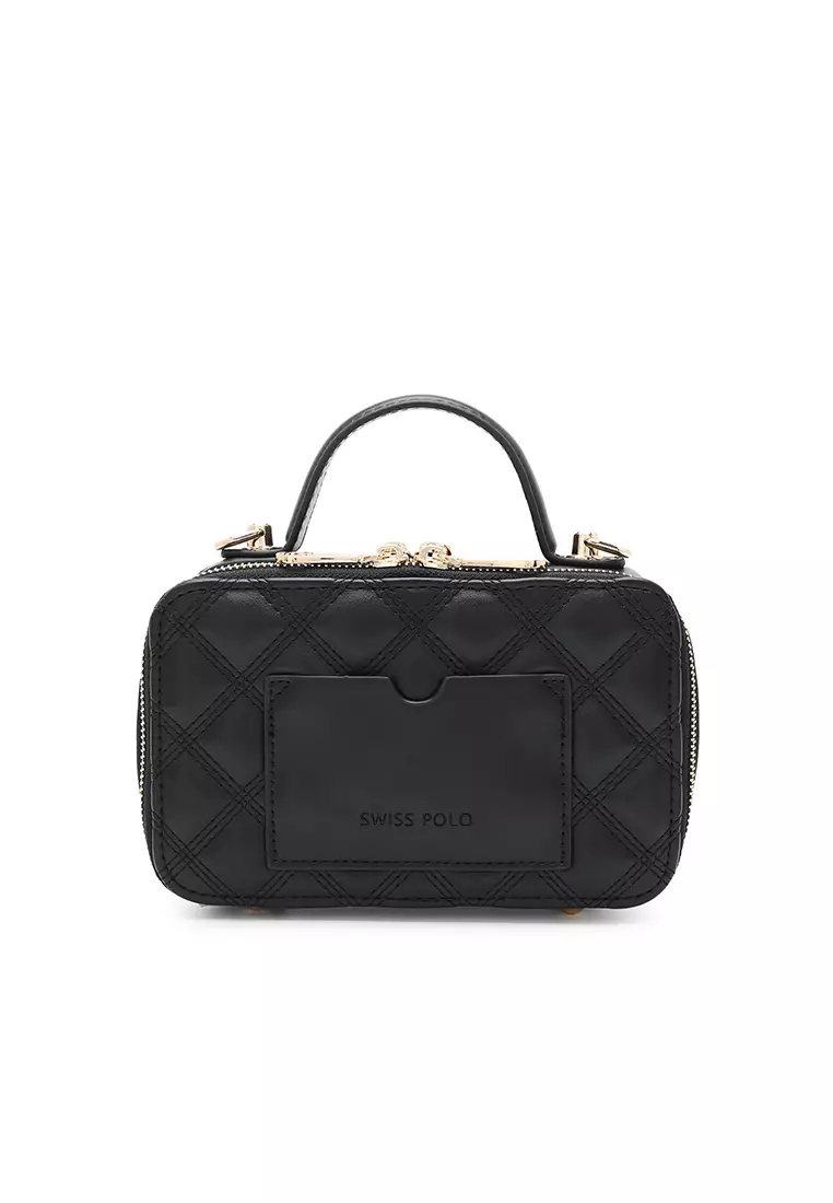Women's Boxy Top Handle Bag / Sling Bag / Crossbody Bag - Black