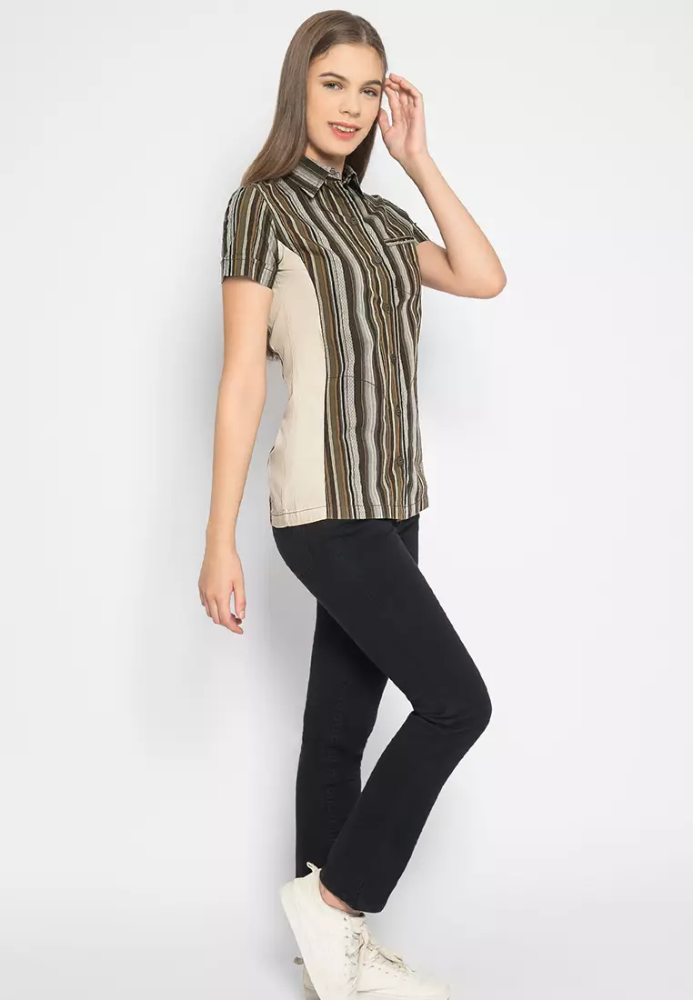 LGS Kemeja Wanita Slim Fit Brown coklat Motif LLSH Size L