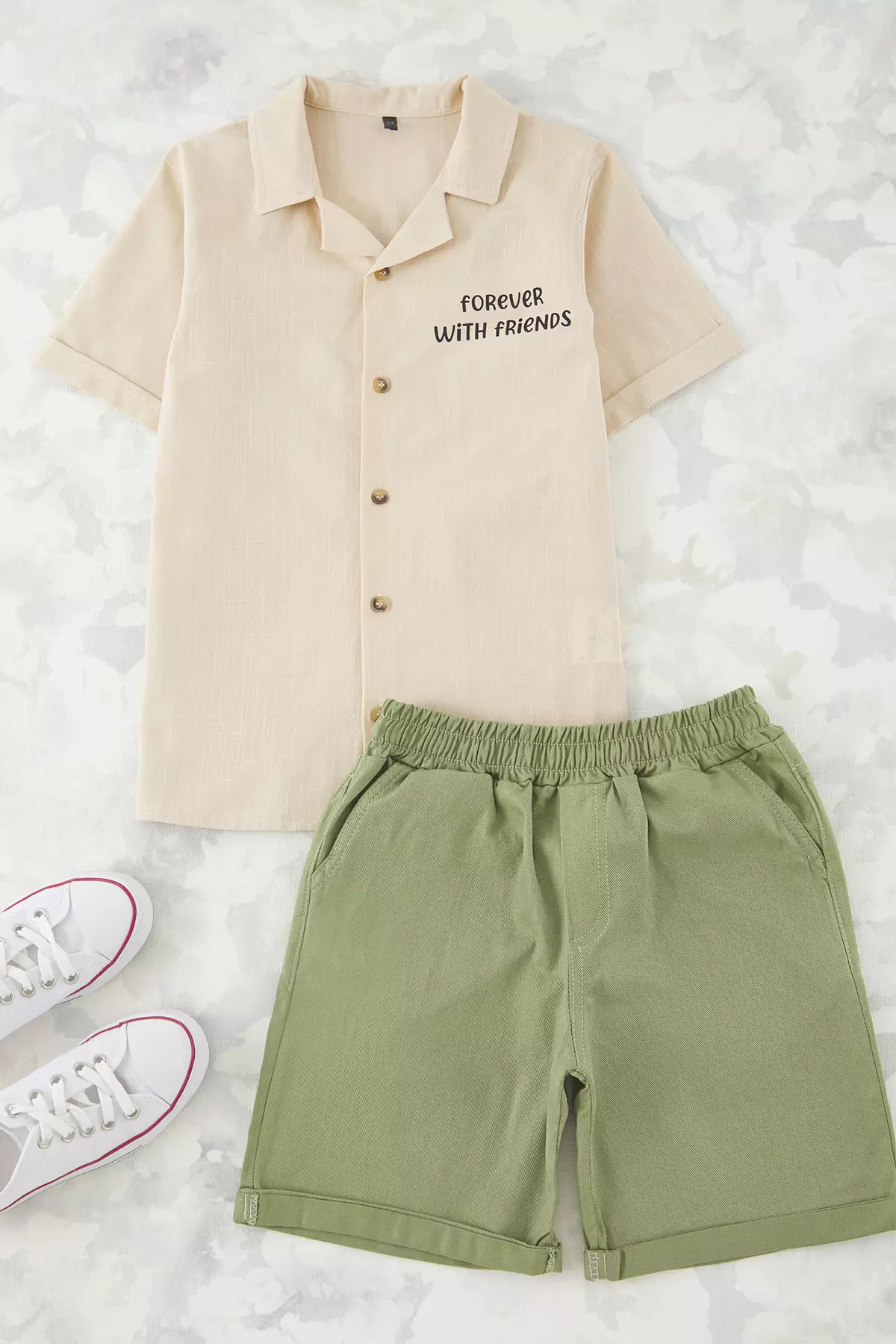 Beige Boy 100% Cotton Basic Shirt-Shorts Woven Upper-Lower Team