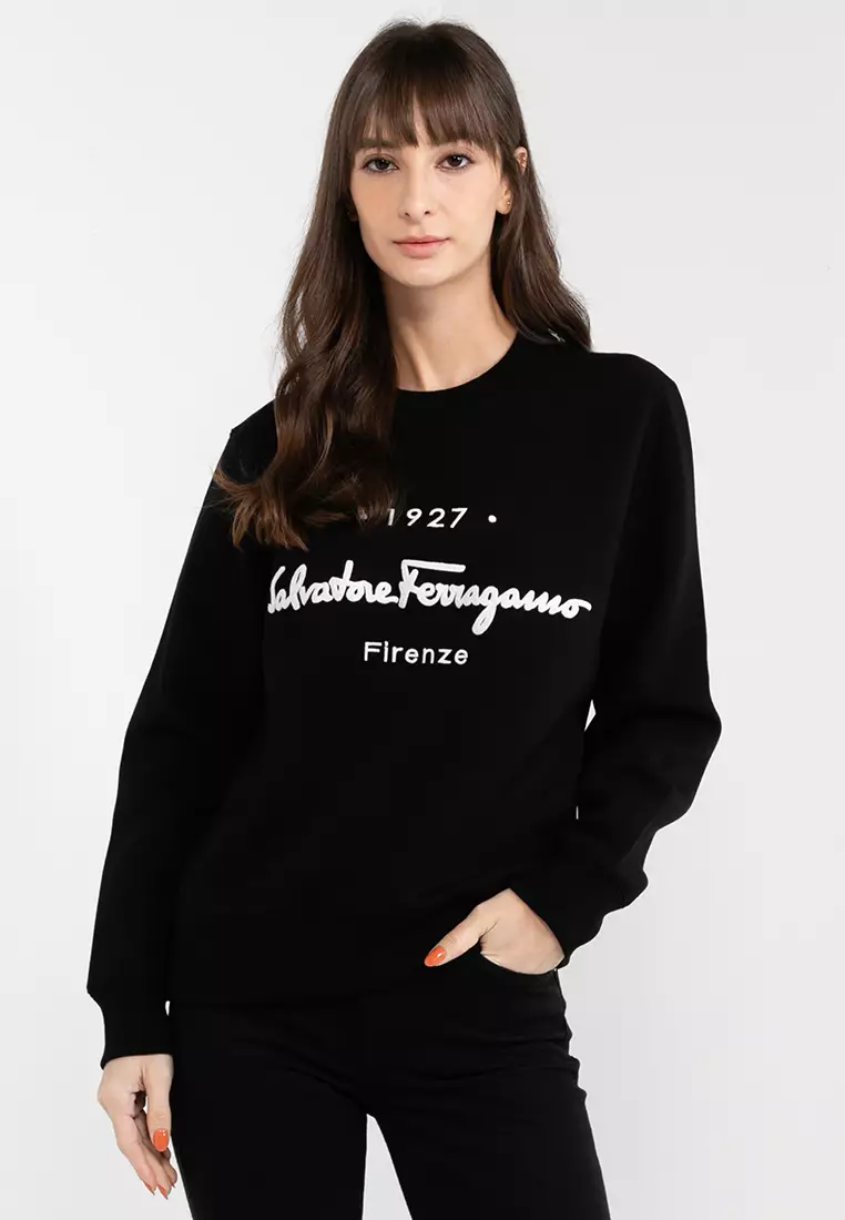 Contrast striped sleeve script logo sweatshirt hot sale