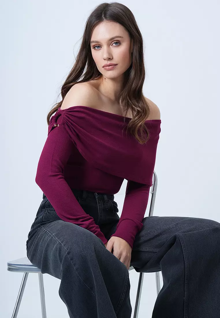 Madonna Collar Shoulder Accessory Detailed Knitted Top