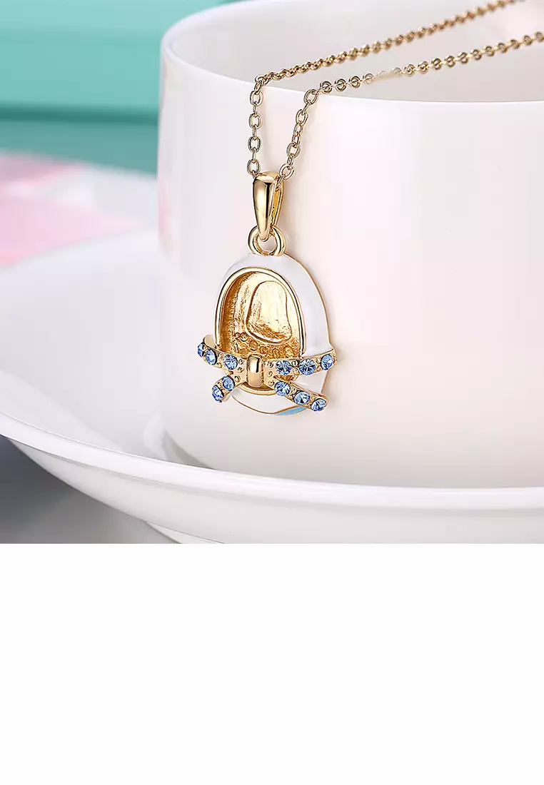 Fashion and Beautiful Plated Gold Shoe Pendant with Blue Cubic Zircon and Necklace