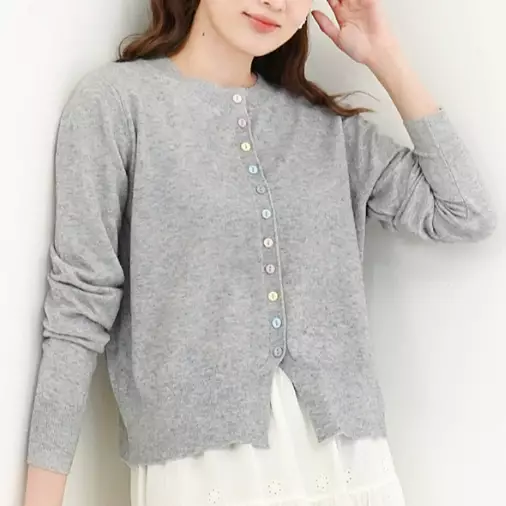 Aurora Pastel Button Knit Cardigan in Grey