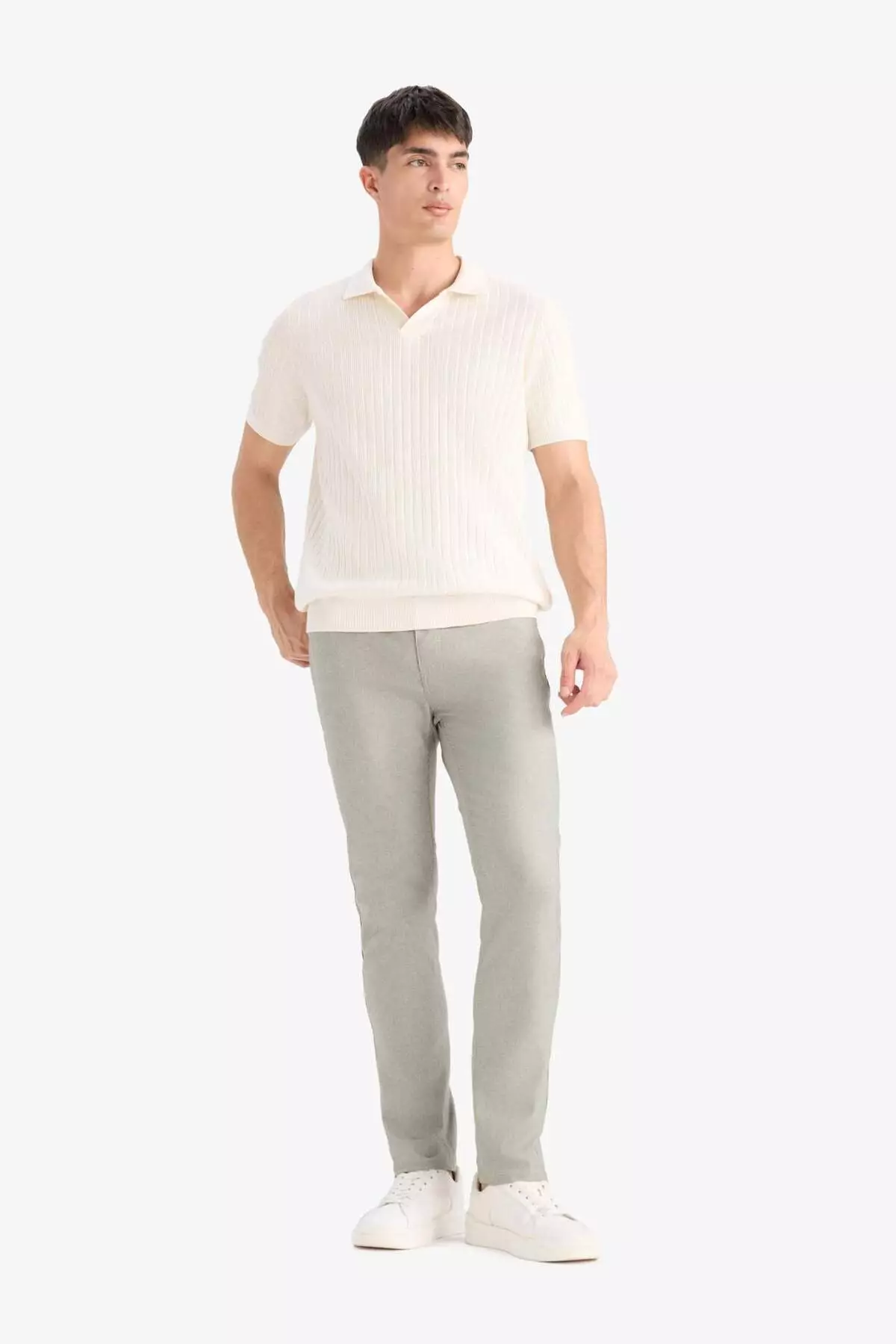 夏季卡其布帆布紋理長褲 修身剪裁 修身剪裁 口袋 窄管 T1055Az25Sp