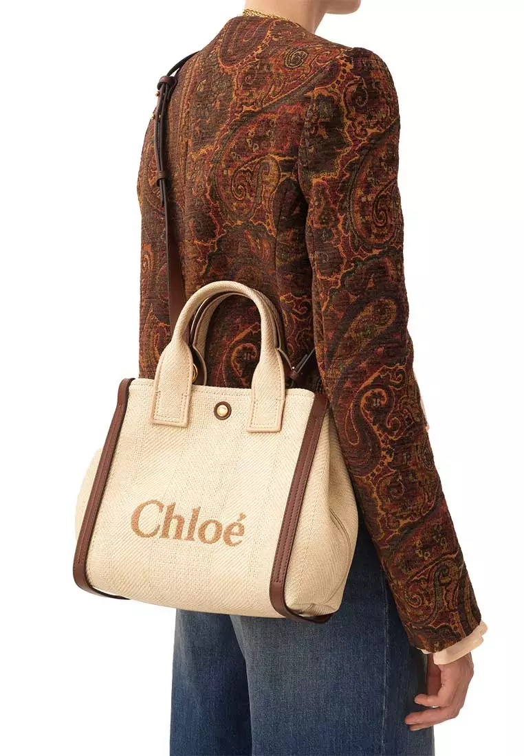 Small Chloe Carry Tote Bag In Raffia Effect Fibres Hot Sand CH25US911P1924P