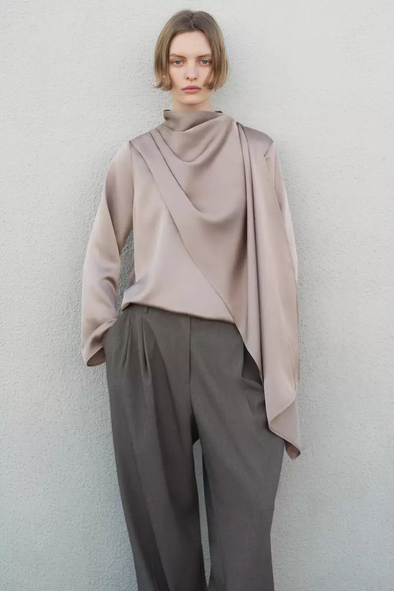 Shawl-detail satin blouse