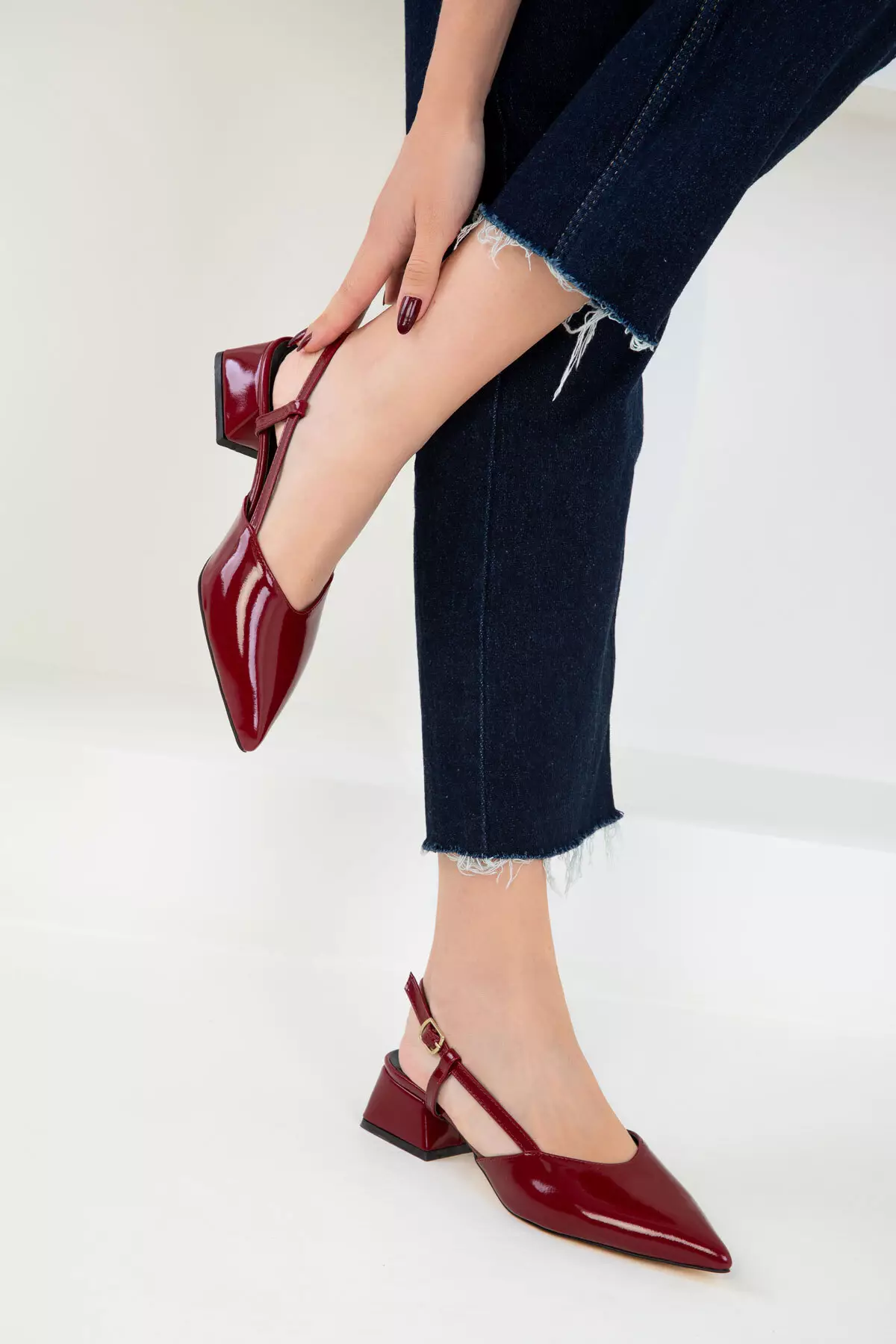 Claret Red Patent Leather Women's Classic Heeled Shoes 20286