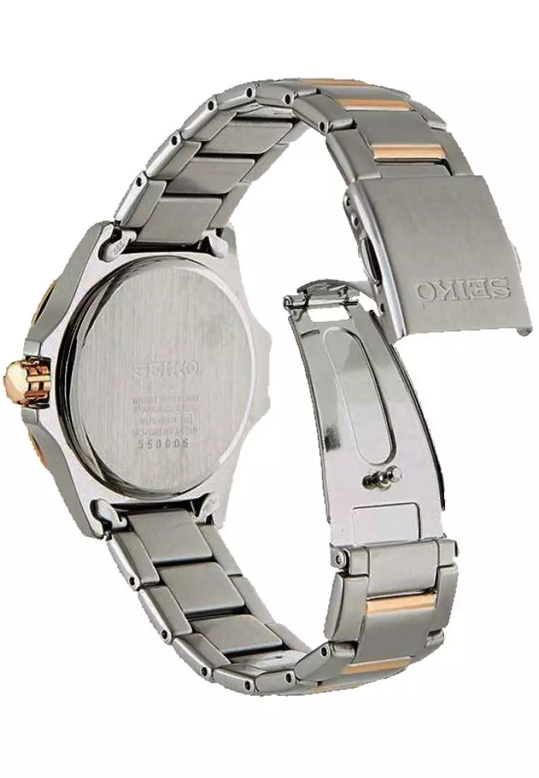 Jam Tangan Wanita Seiko Original Garansi Resmi SUR804P1 SUR804 Strap Stainless Steel Silver  Rose Gold Swarovski Crystal Ring Bezel