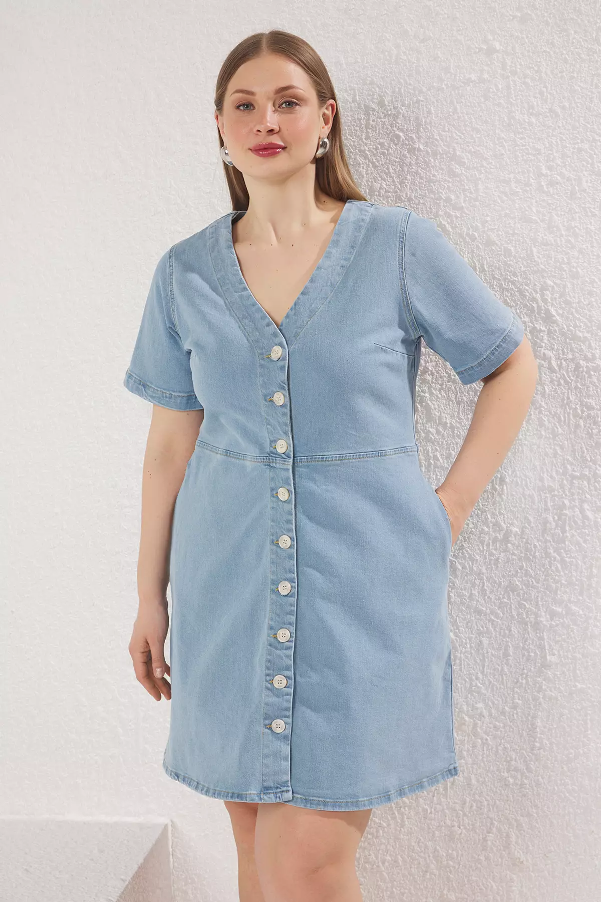Plus Size Blue Comfort Denim Dress