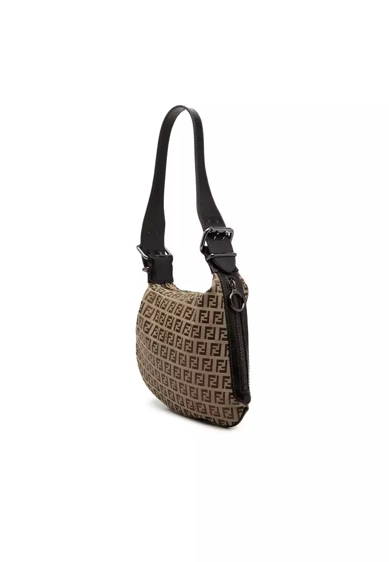 Pre-Loved Fendi Zucchino Canvas Oyster Shoulder Bag