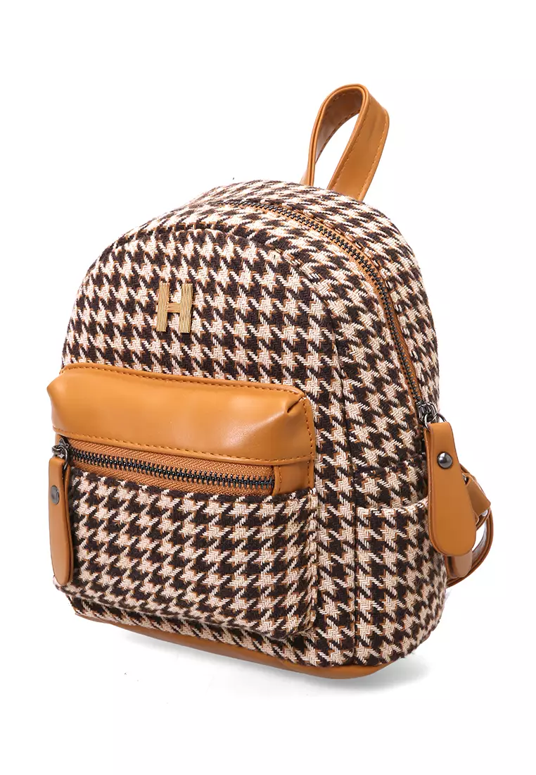 Afra Tas Ransel Mini Wanita Backpack Desain Unik Material Kain ORIGINAL - Khaki