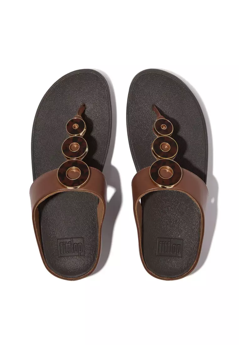 FitFlop FINO Resin-Hoop Leather Toe-Post Sandals - Rich Brown (IB8-864)
