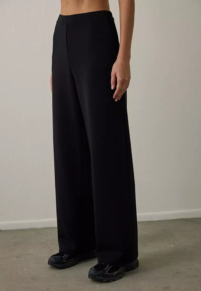 Black Silky Feel Loose Fit Sweatpants