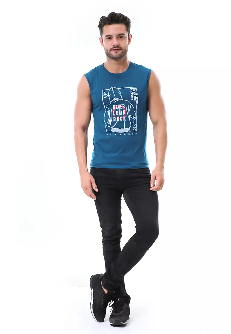 Bobby Atasan Kasual Pria Singlet Motif Never Look Back Sleeveless Tshirt Material Cotton ORIGINAL - Tosca