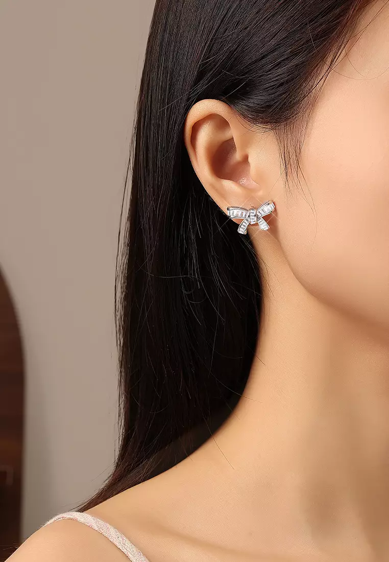Anting Wanita Korea Berlian Antingan Kotak Indah Anting Cewek silver