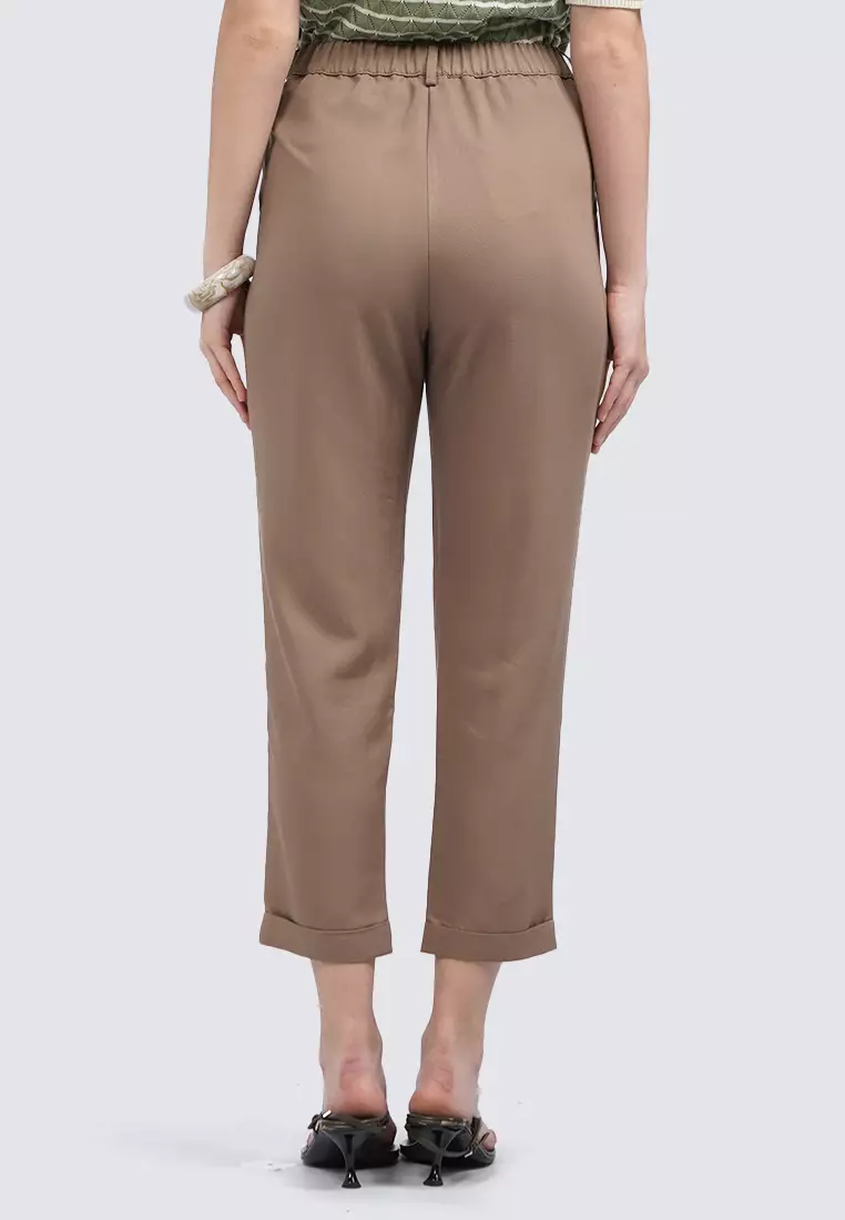 Rolled Up Hem Capri Pants THRUFFLE BROWN