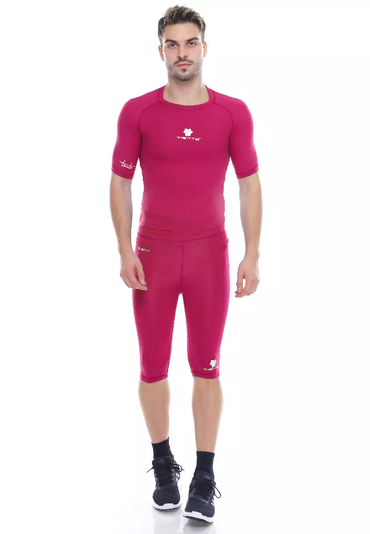 Tiento Man Compression Half Pants Pink Celana Legging Leging Selutut Pria Olahraga Original