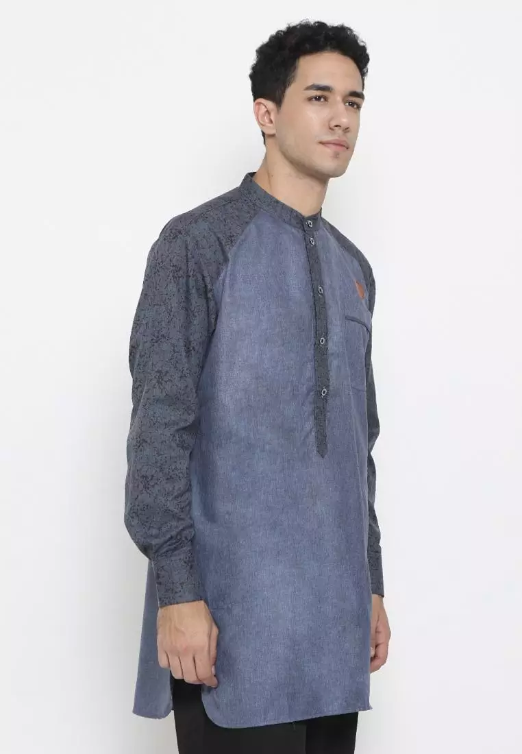Zayidan Baju Koko Gamis Muslim Pria Fudail Pjg - Biru Polos