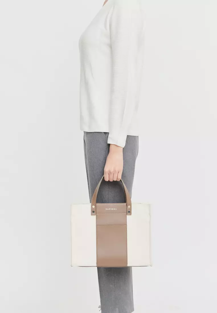 KAI Canvas Vegan Leather Crossbody Bag Neutral Taupe