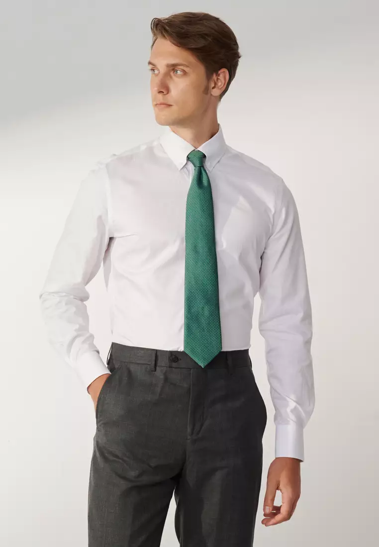 #米蘭系列 白色方格紋理標準版襯衫