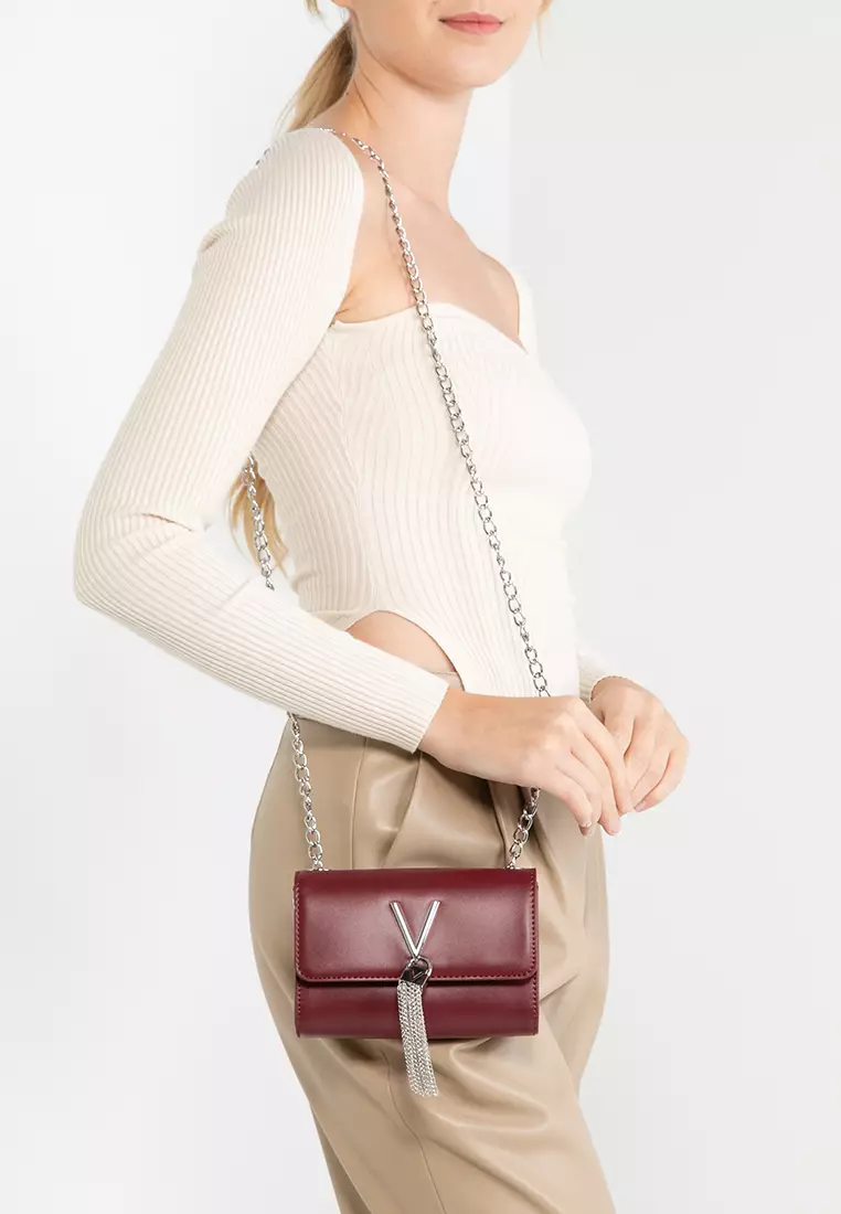 Valentino by Mario Valentino Exclusive Divina foldover tassel detail cross  body bag in pink