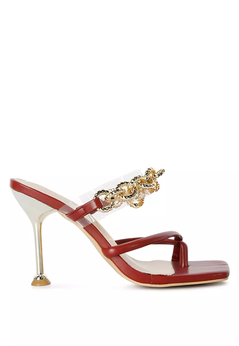 Discount on London Rag  shoes - SKU: Burgundy Diamante Strap Heeled Sandals