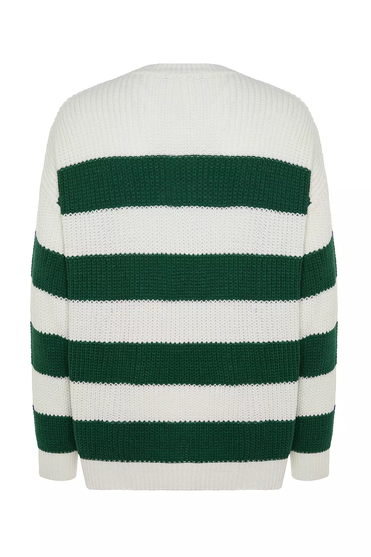 Dark Green Casual Oversize Fit Wide Fit Crew Neck Striped Knitwear Sweater Tmnaw23Kz00106