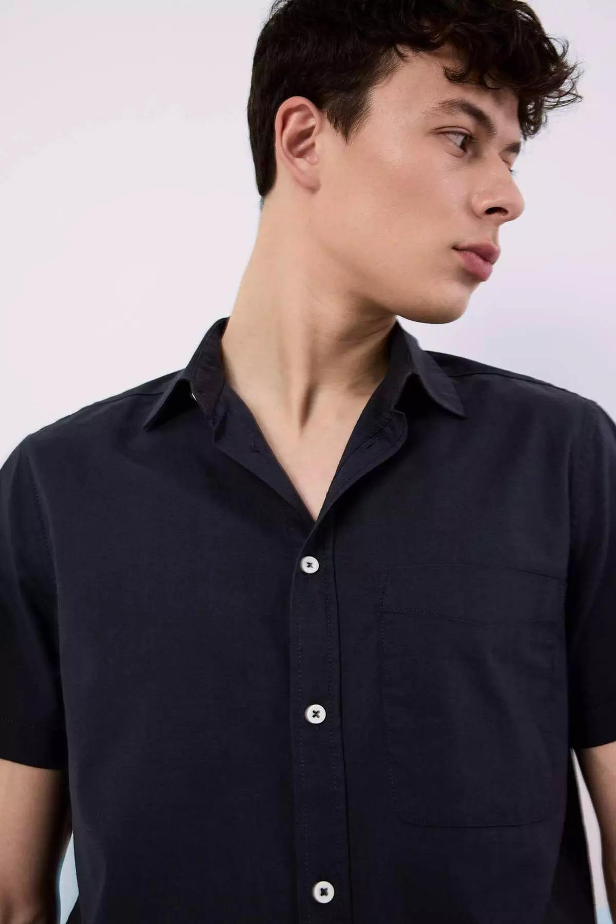 100% Cotton Regular Fit Summer Polo Collar Linen Look Short Sleeve White Shirt D7551Ax25Sp