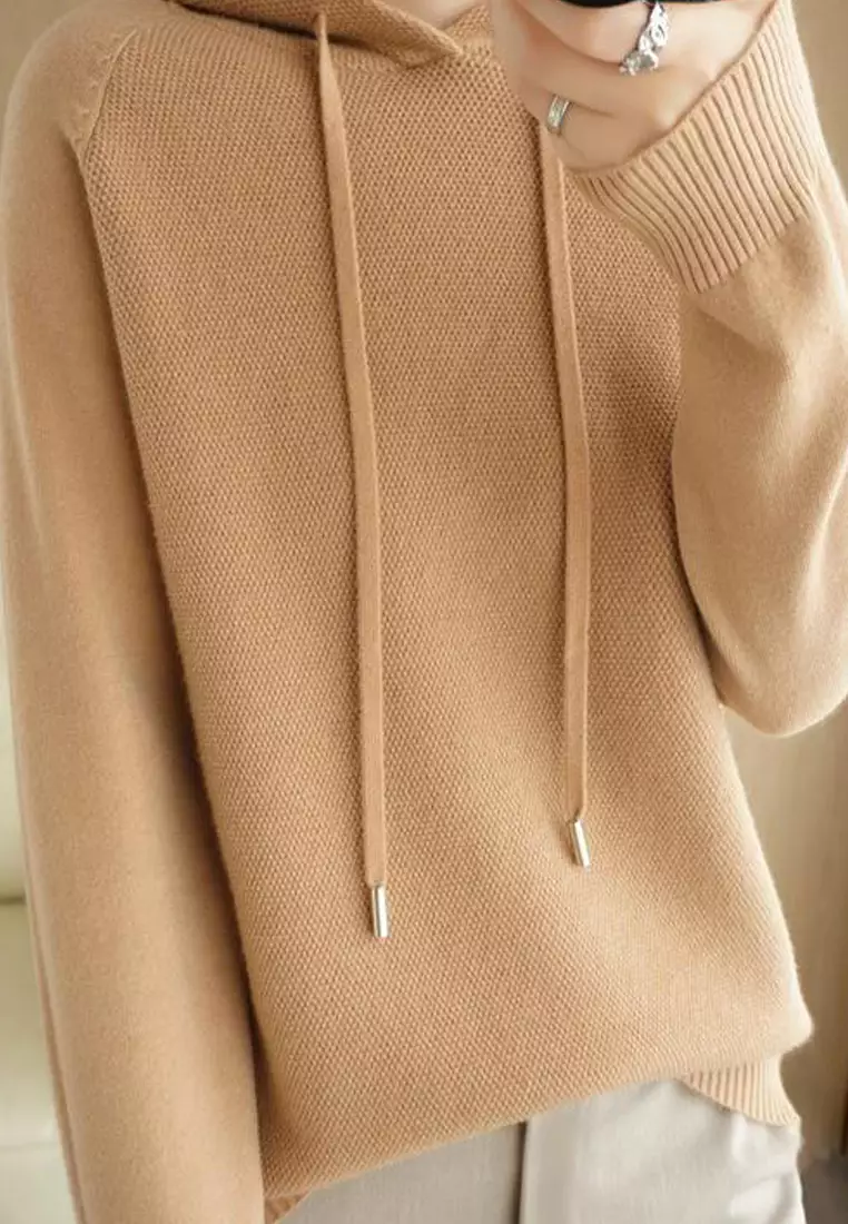 VANSASolid Color Hooded Knitted Sweater VCW-Kw-05232