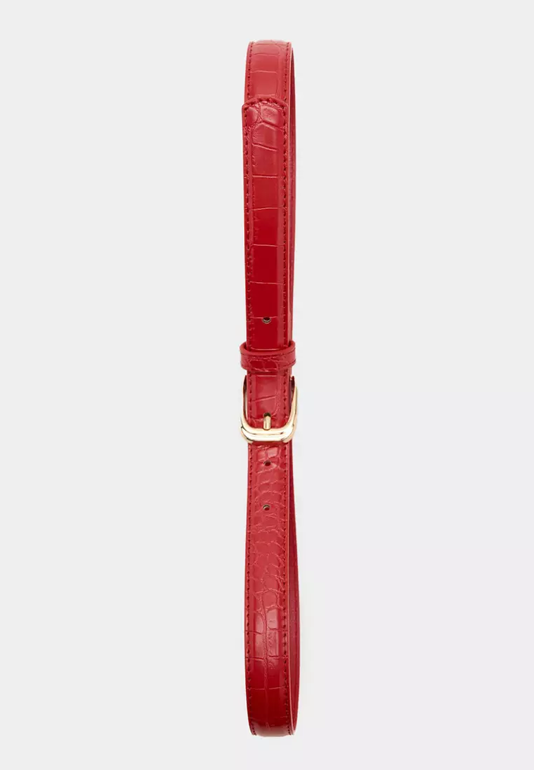 Thin Faux Crocodile Leather Belt