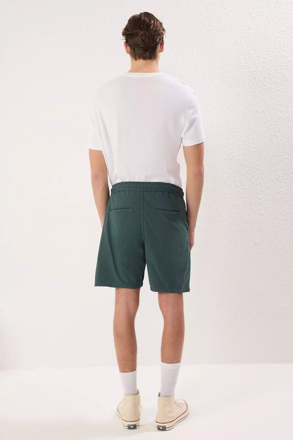 Dark Green Loose Fit Cotton Lace-Up Shorts TMNSS23SR00056