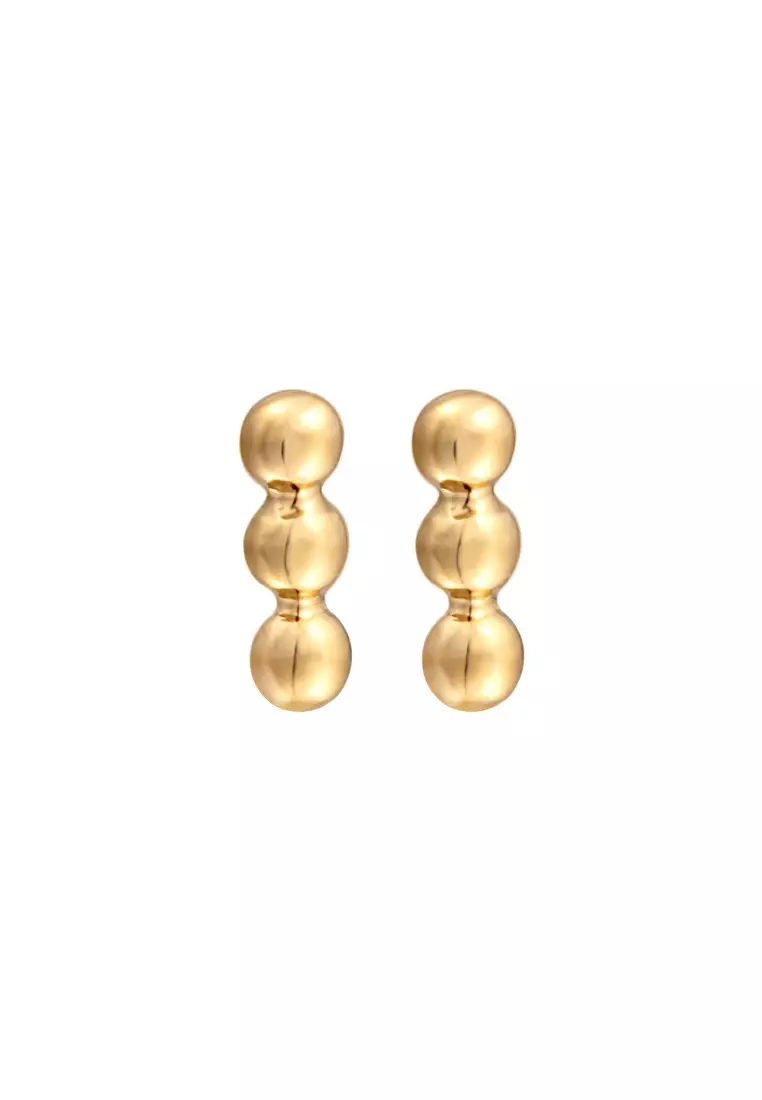 Anting Perhiasan Perak 925 Wanita Stud Ball Design Basic Gold Plated