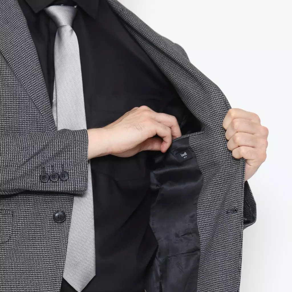 Lawell Jas Pria Formal Elegan Regular Fit – RAMSEY | Abu-Abu (Grey) | Polyester Viscose Stretch | Motif Micro Check | Jas Kerja Kantor Single Breasted Kancing 2