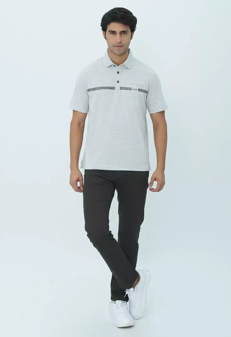 LGS - Kaos Polo Casual - Motif Garis- Bertekstur - Abu - CWS.225.C3465.01.C