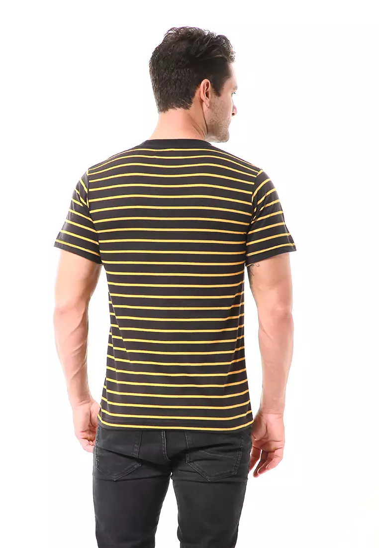 Aisley Kaos Pria Lengan Pendek Sweatshirt Kasual Stripe Motive Material Cotton ORIGINAL - Gold