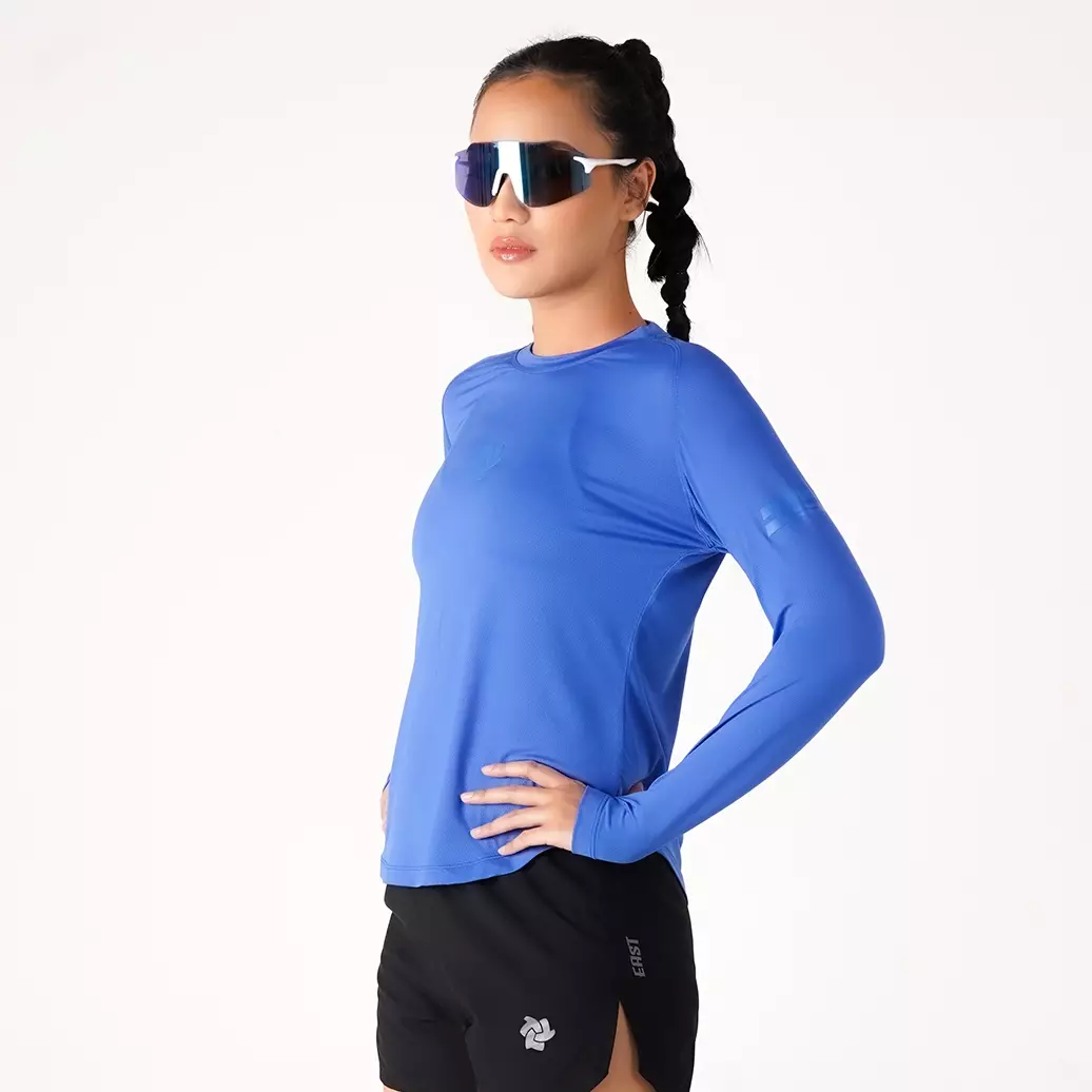Tiento Jersey Running Women Kaos Olahraga Wanita Lengan Panjang Baju Lari Quick Dry South Blue