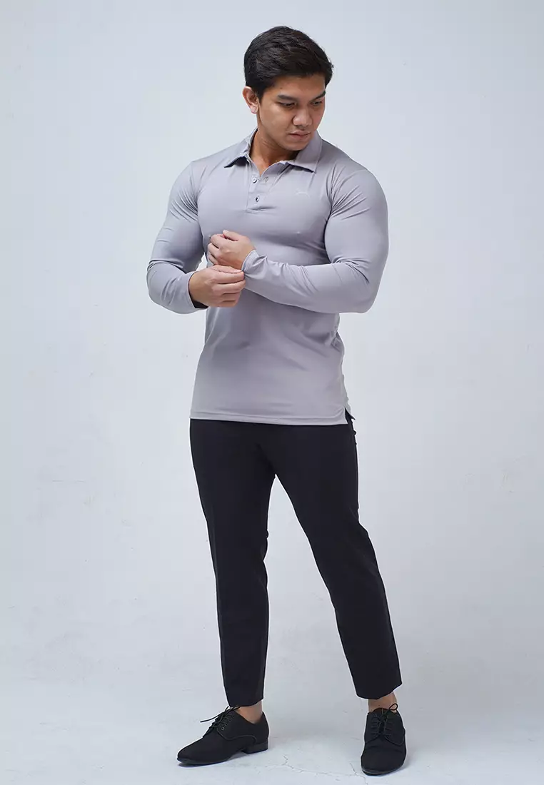 Polo Shirt Long Sleeves Casual Formal Grey