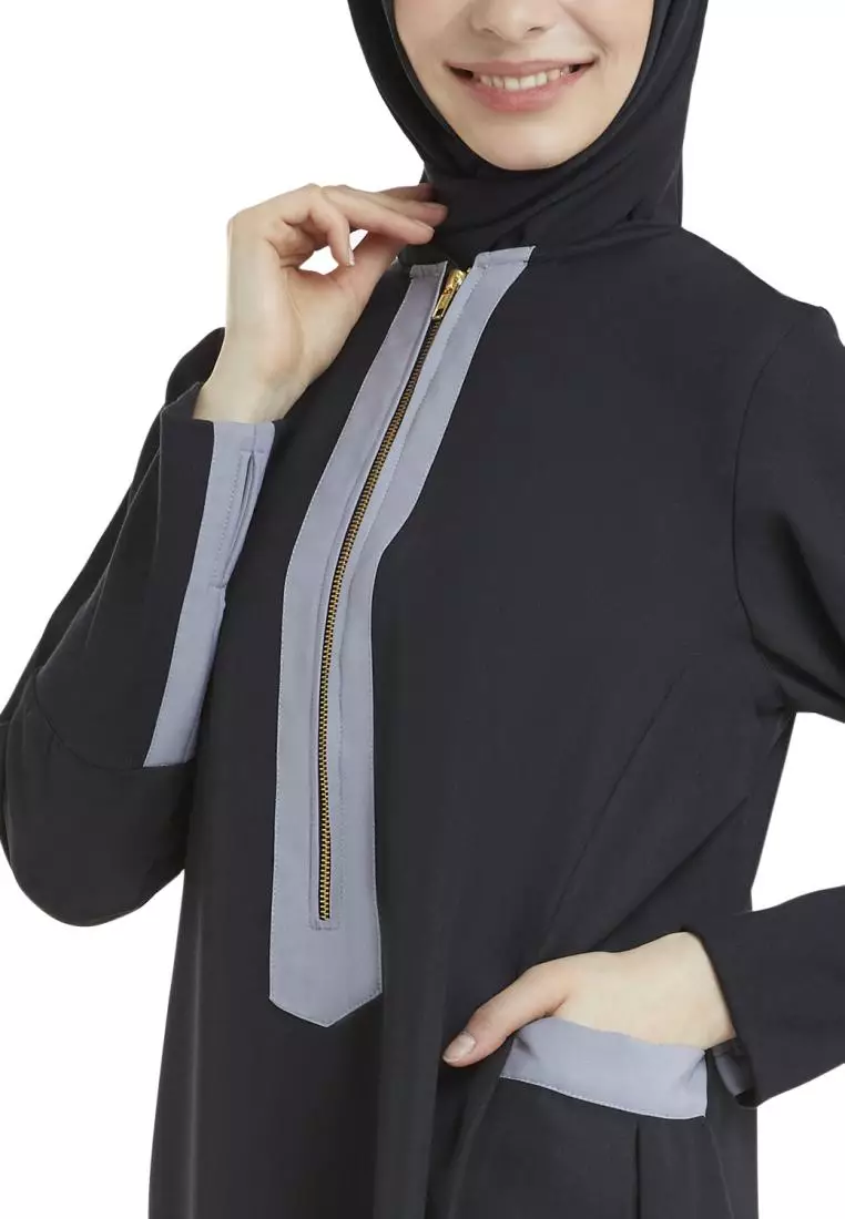 Queenza Dress Gamis Wanita Muslimah By Zayidan Hafsoh Ribs - Hitam