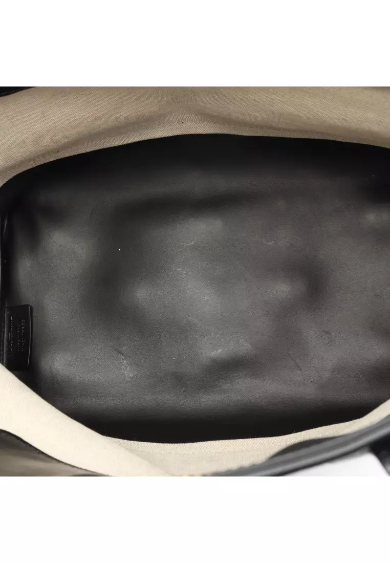 Pre-Loved Salvatore Ferragamo Gancini Shoulder bag tote bag canvas leather black beige