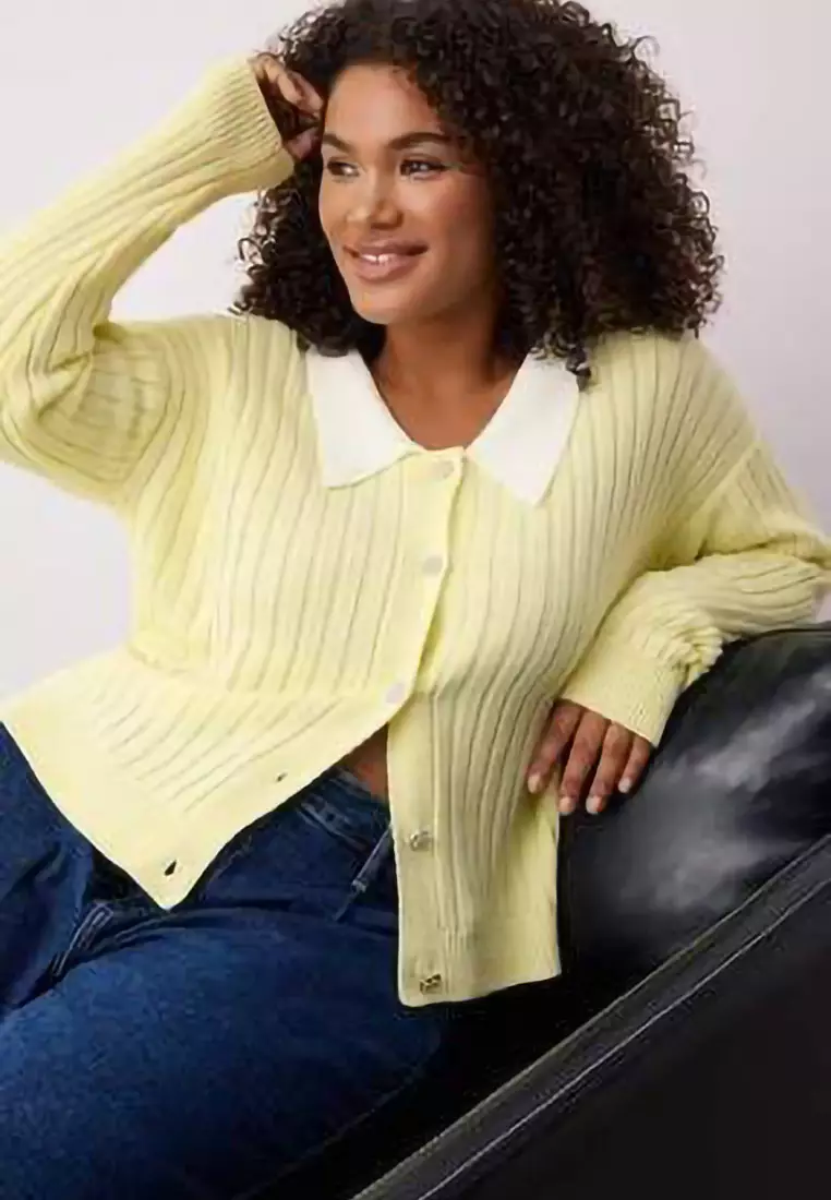 Yellow Knitwear Large Size Cardigan Tbbaw23Av00084