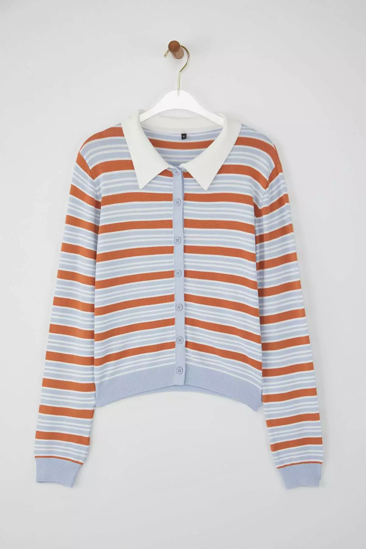 Teen Brown Crop Premium/Special Yarn Color Block Fitted/Full Body Knit Cardigan