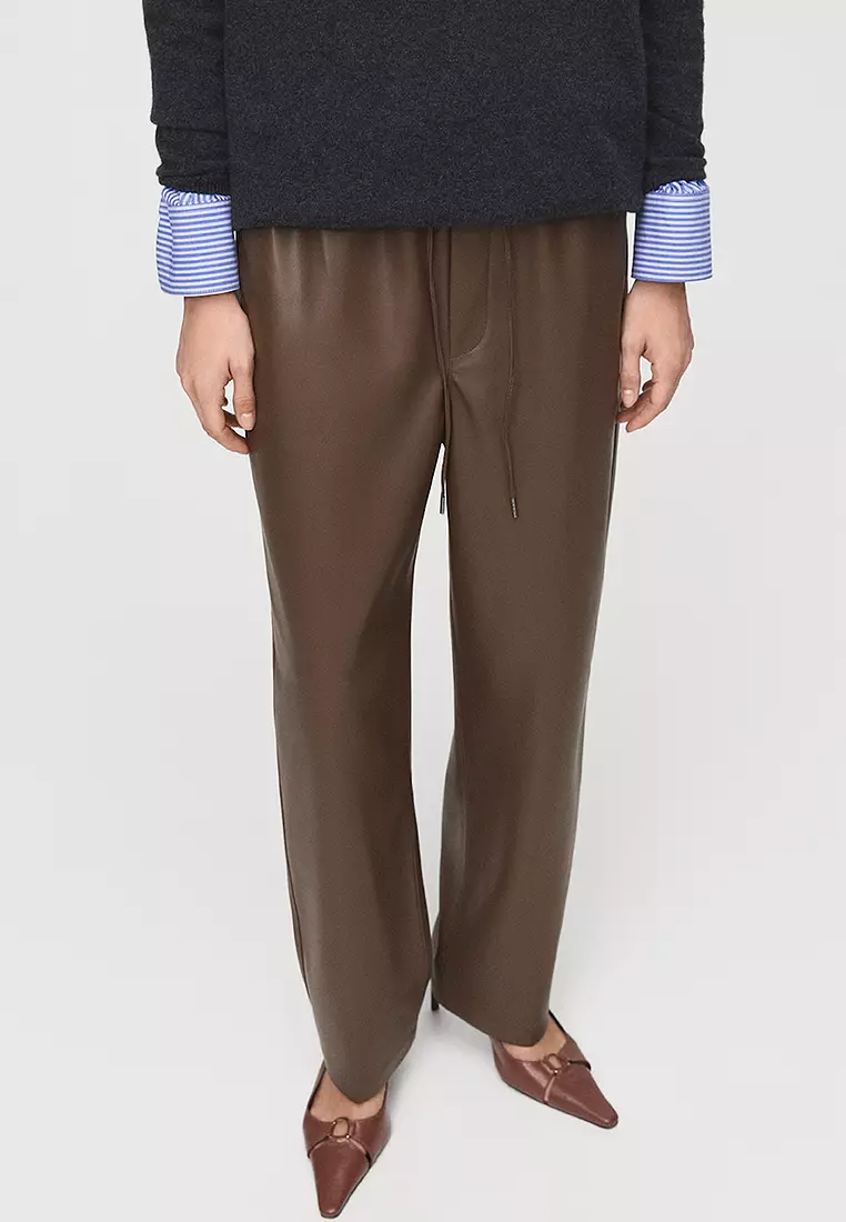 Mango Leather-Effect Elastic Waist Trousers 2025 Buy Mango