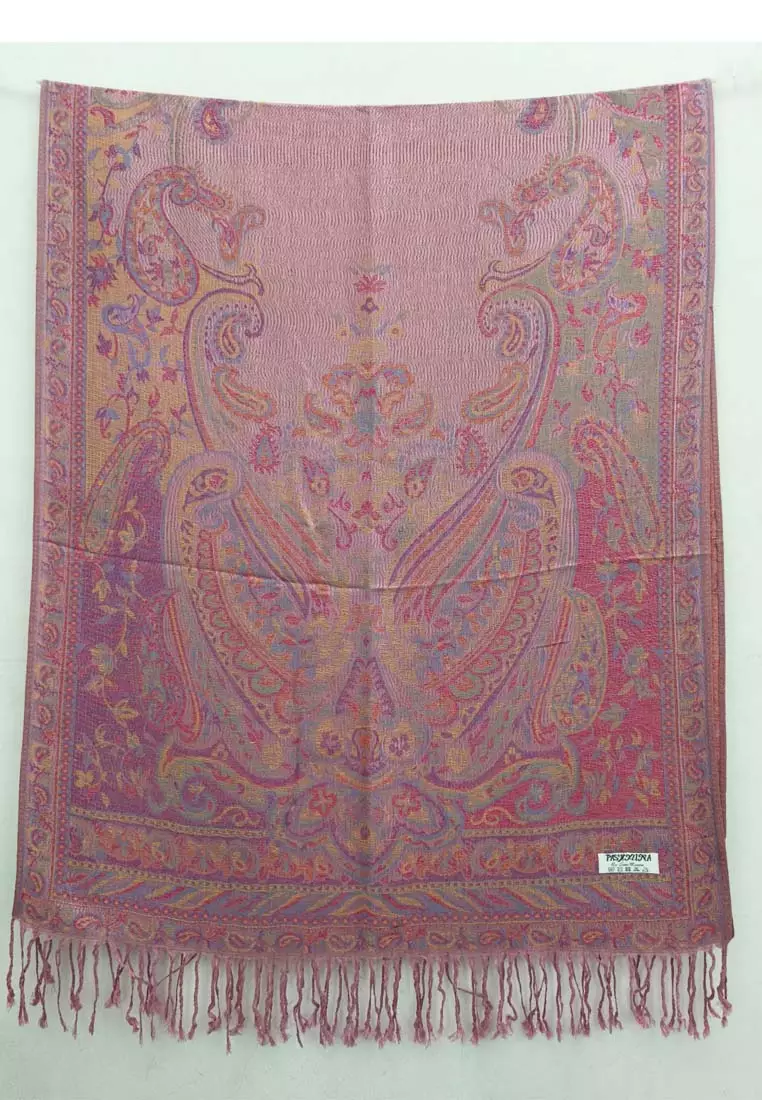 Aksesoris Wanita Reversible Viscose Full Paisley Pattern Pashmina Shawl Syal Wanita Sweet Pink